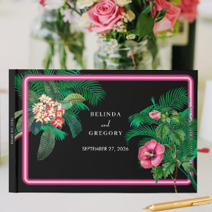 Livre D'or Neon Pink Tropical Retro Botanical Mariage