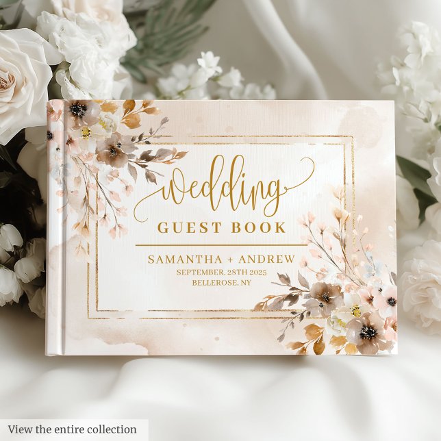 Livre d'or neuf intemporel Floral Mariage (Timeless Neutral Gold Floral Wedding Guest Book)