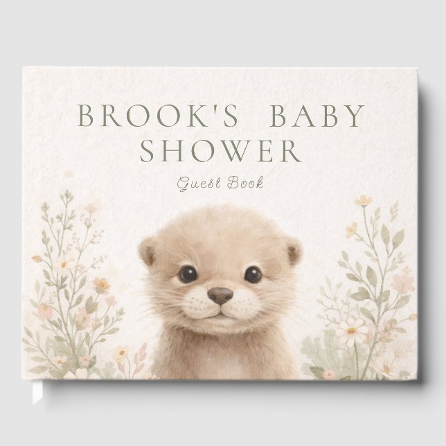 Livre D'or Neutral Watercolor Woodland Otter Baby Shower (Recto)
