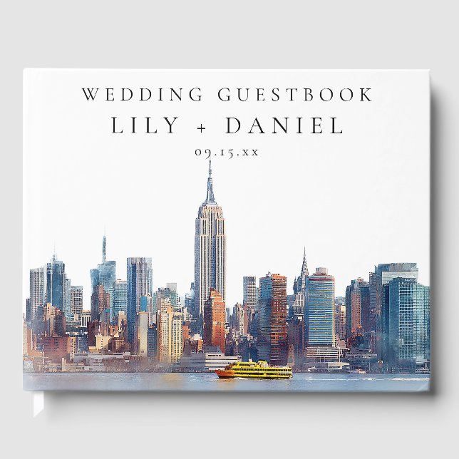 Livre D'or New York Skyline Watercolor Wedding (Recto)