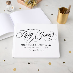 Livre D'or Noces de mariage à script blanc et noir 50 ans
