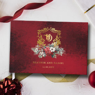Livre D'or Noël Floral Crest Monogramme Mariage