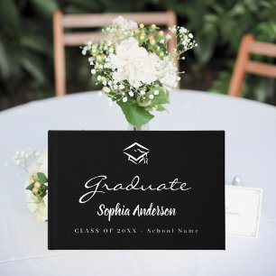 Livre D'or Noir argent nom script casquette Graduation