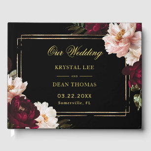 Livre D'or Noir Burgundy Floral Mariage Humeur Blush
