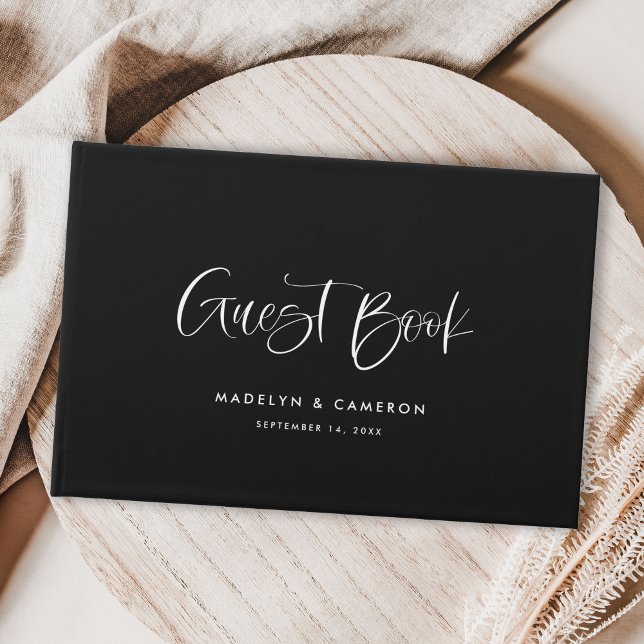 Livre D'or Noir Élégant Moderne Calligraphie Script Mariage (Créateur téléchargé)