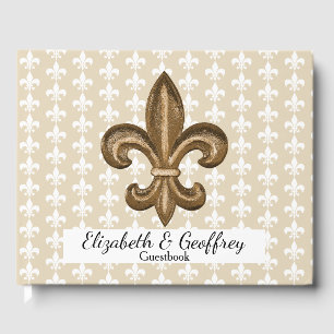 Livre D'or Nola Gold & White French Fleur De Lis Mariage