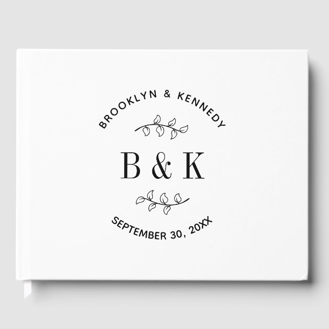 Livre D'or Nom de couple de mariage botanique floral monogram (Recto)