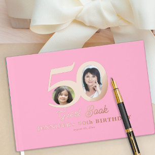 Livre D'or nom de photo d'anniversaire 50 ans rose gold rose