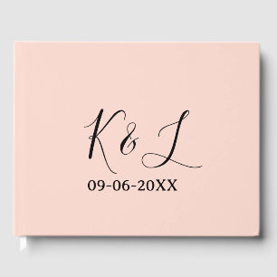 Livre D'or nom du couple de mariage lettre date rouge pastel