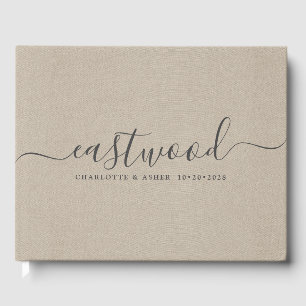 Livre D'or Nom du couple Mariage Monogramme Taupe Faux Linen