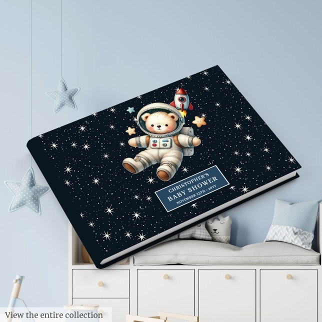 Livre D'or Nom personnalisé Teddy Bear Astronaut Baby shower  (Custom Name Teddy Bear Astronaut Boy Baby Shower Guest Book)