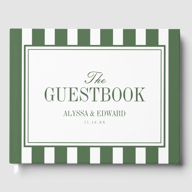 Livre D'or Noms de mariage à rayures vert olive en écriture é (Recto)