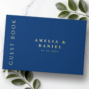Livre D'or Noms et date de mariage modernes bleu foncé réels