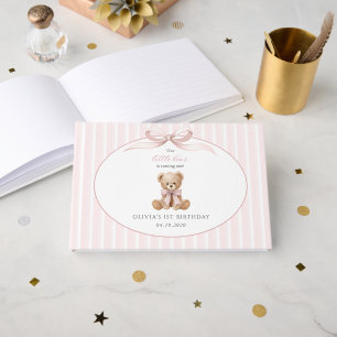 Livre D'or Nounours en peluche, Nœud papillon rose, Rayures r