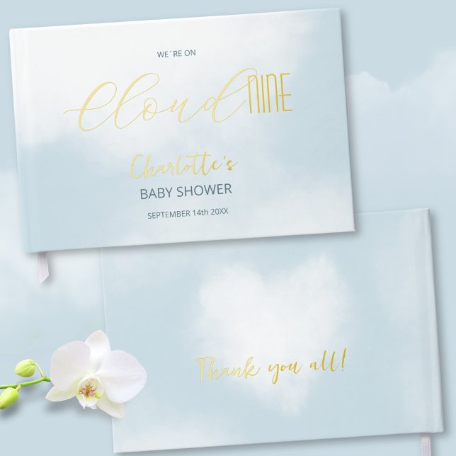 Livre D'or Nous sommes sur Cloud 9 Elegant Script Fête Prénat (We´re on Cloud 9 Elegant Script Blue Baby Shower Foil Guest Book ©Susanne Sachers - Sunny Mind 🌞)