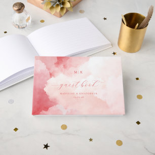 Livre D'or Nuages rose romantique à l'aquarelle