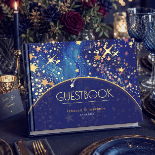 Livre D'or Nuit céleste magique de mariage étoilé or bleu