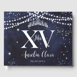 Livre D'or Nuit étoilée Bleu marine Argent Quinceañera Mis XV