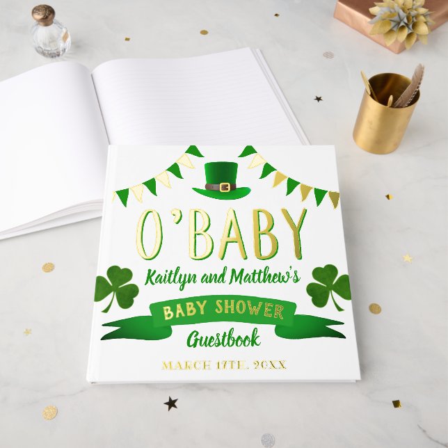 Livre D'or O'Baby St. Patrick's Day Baby shower Real (Recto ouvert)