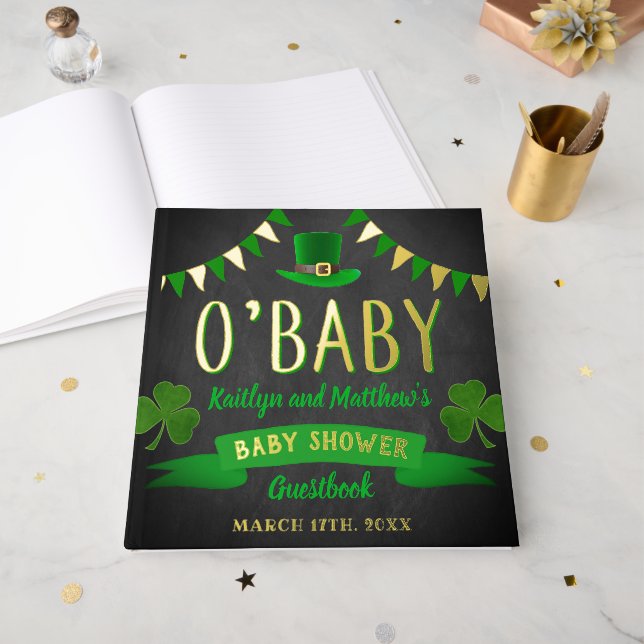 Livre D'or O'Baby St. Patrick's Day Baby shower Real (Recto ouvert)
