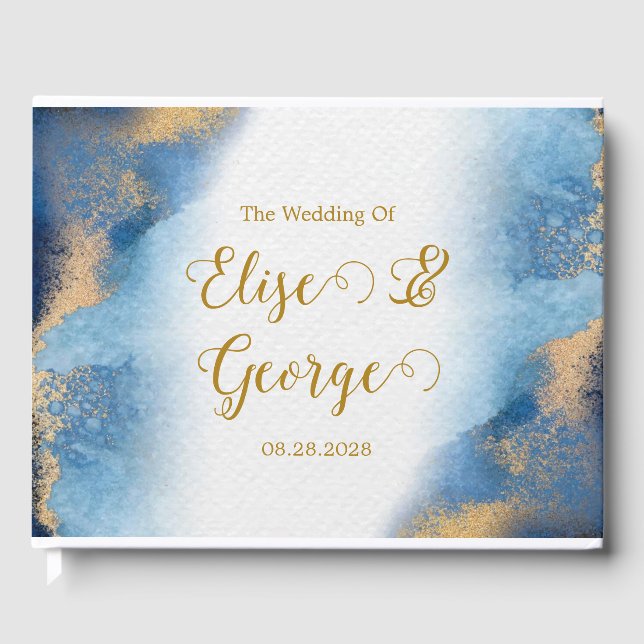 Livre D'or Ocean Blue et Golden Watercolor Mariage (Recto)