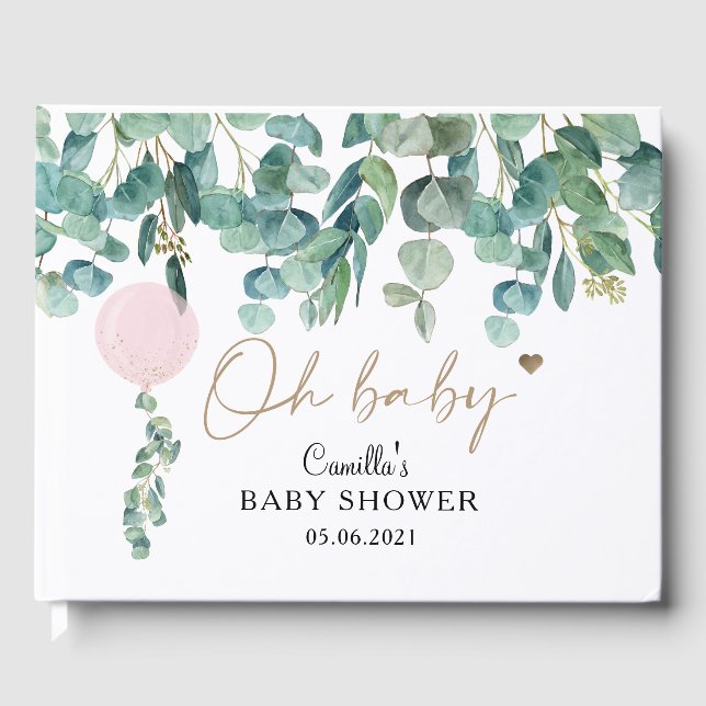 Livre D'or Oh Baby Eucalyptus Baby shower de ballon rose (Recto)