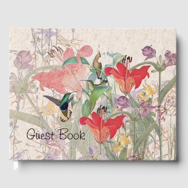 Livre d'or Oiseaux Colibris Fleurs de Lys Rouges (Recto)