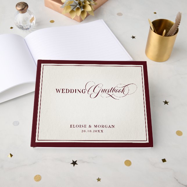Livre D'or Old Money Modern Formal Burgundy Luxury Wedding (Recto ouvert)