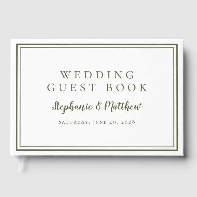 Livre D'or Olive Green & White Classic Simple Moderne Mariage (Recto)