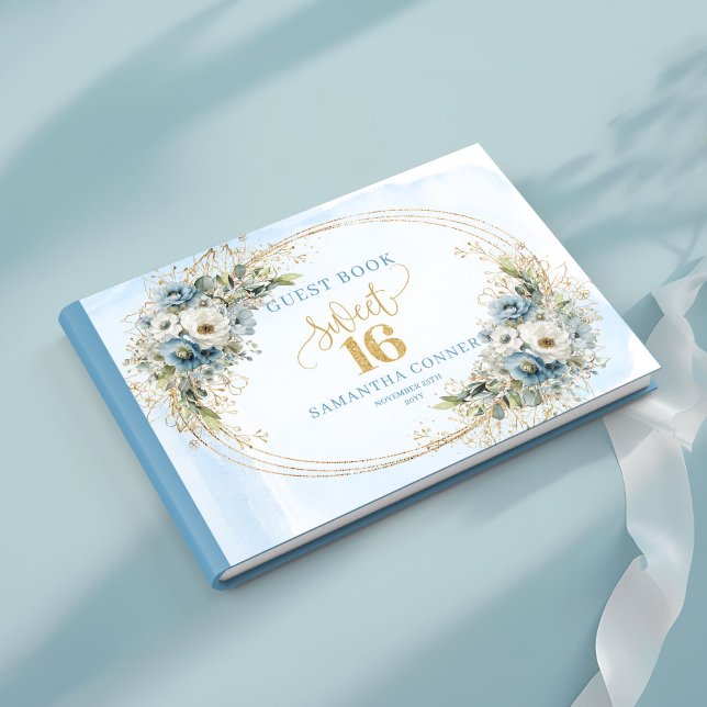 Livre D'or Opulent Dusty Blue Gold Sweet 16th Guest Book (Opulent Dusty Blue Gold Sweet 16th Guest Book)