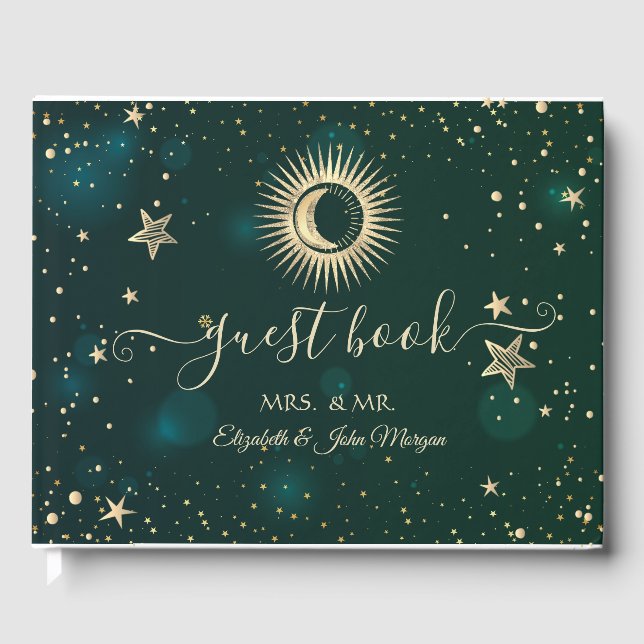 Livre D'or Or Céleste Soleil Et Lune Étoiles Vert (Recto)