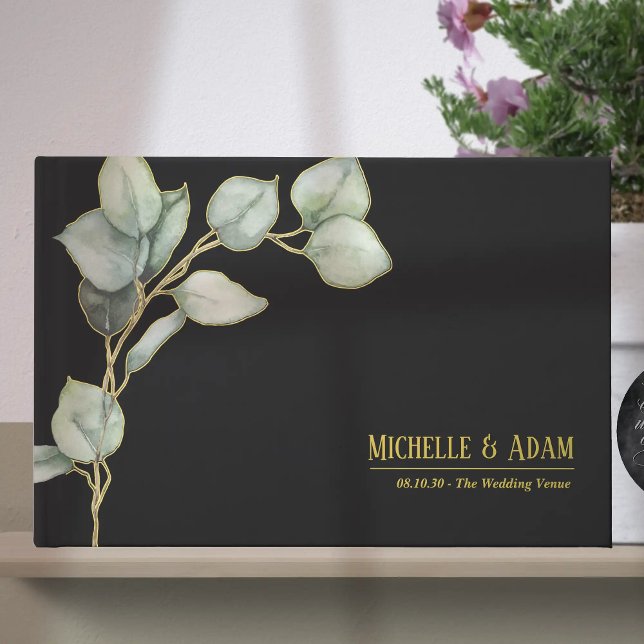 Livre D'or Or Mariage simple d'Eucalyptus (Simple Botanical Eucalyptus Wedding Gold Foil Guest Book)