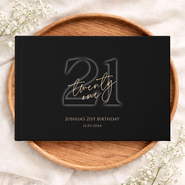 Livre D'or Or Moderne Noir 21e Anniversaire (Modern Black Gold 21st Birthday Guest Book)