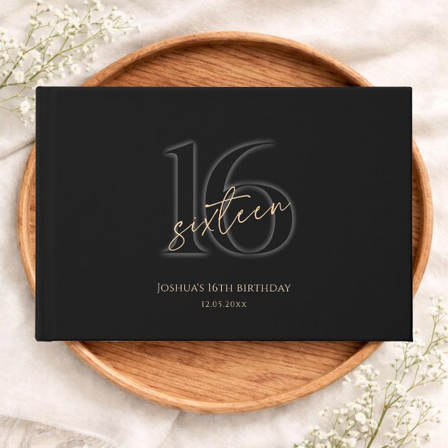Livre D'or Or Noir Moderne 16e Anniversaire (Modern Black Gold 16th Birthday Guest Book)