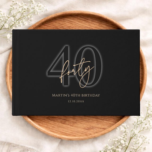 Livre D'or Or Noir Moderne 40e Anniversaire (Modern Black Gold 40th Birthday Guest Book)