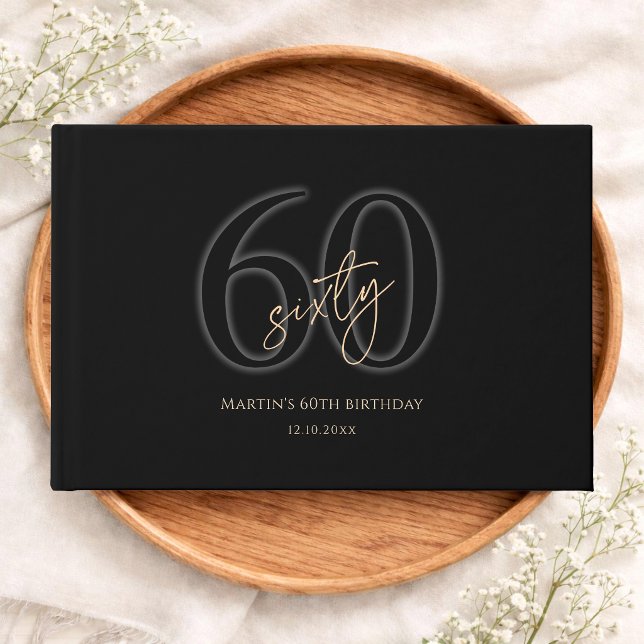 Livre D'or Or Noir Moderne 60e Anniversaire (Modern Black Gold 60th Birthday Guest Book)