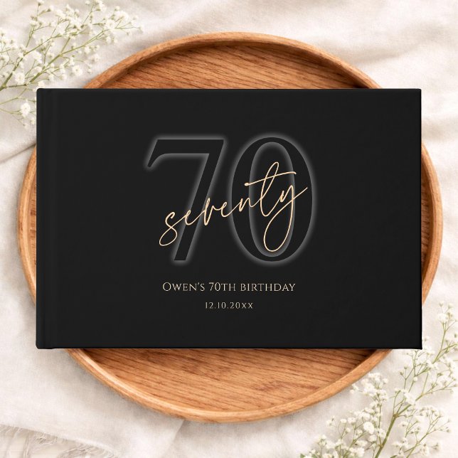 Livre D'or Or Noir Moderne 70e Anniversaire (Modern Black Gold 70th Birthday Guest Book)