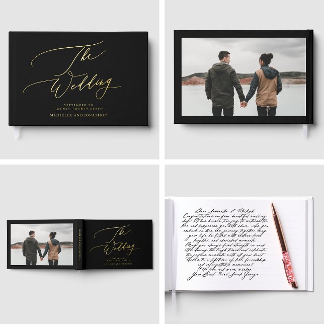 Livre D'or OR RÉEL | Black Modern Calligraphy Mariage photo (Créateur téléchargé)