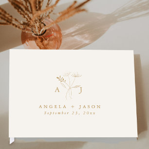 Livre D'or Or simple et beige   Mariage de monogramme botaniq