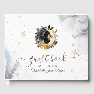 Livre D'or Or Soleil Céleste Fleurs de Lune et d'Étoiles