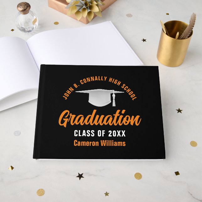 Livre D'or Orange Black Graduate Custom 2025 Graduation (Recto ouvert)
