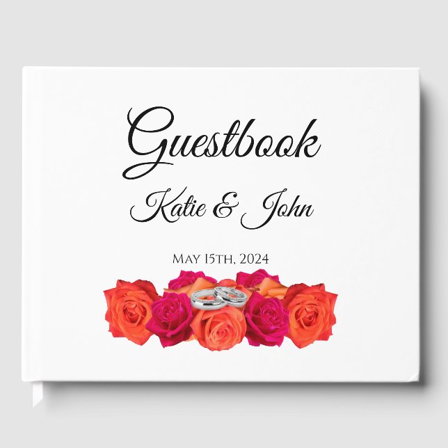 Livre D'or Orange et rose-fleurs et brillance-Mariage- (Recto)
