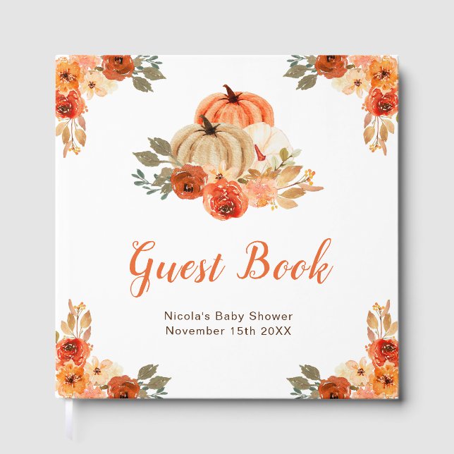Livre D'or Orange Floral Pumpkin Baby Shower Guest Book (Recto)