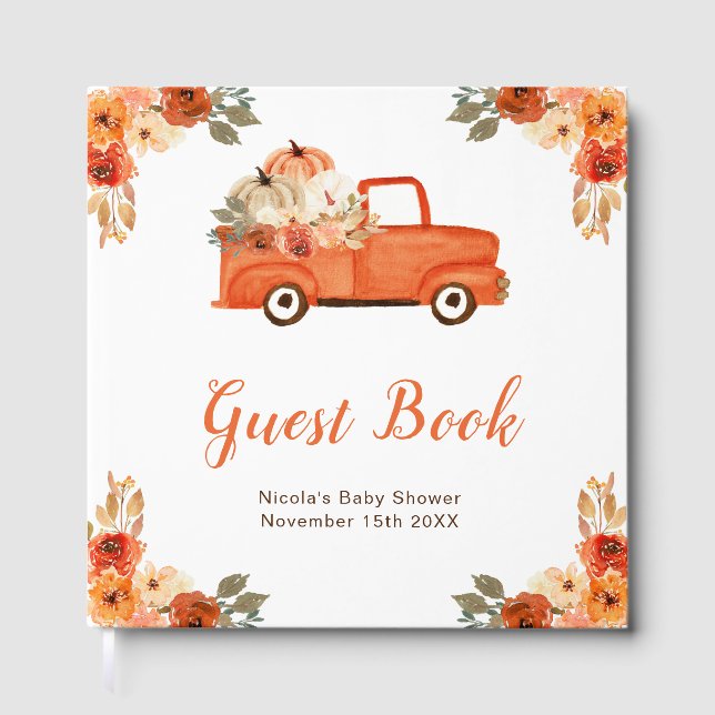 Livre D'or Orange Floral Pumpkin Truck Baby Shower Guest Book (Recto)