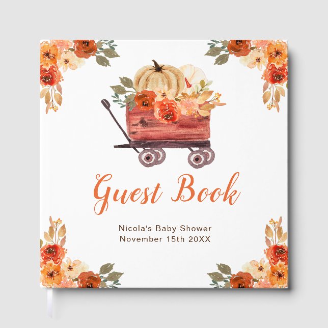 Livre D'or Orange Floral Pumpkin Truck Baby Shower Guest Book (Recto)