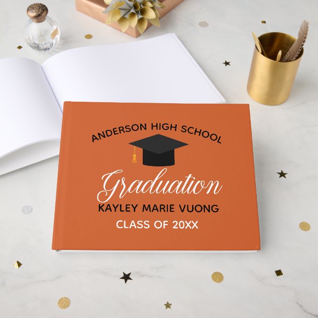 Livre D'or Orange Graduation Autograph Keepsaké 2025 Album (Recto ouvert)