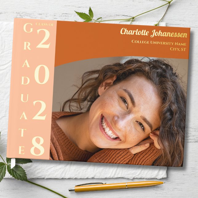 Livre D'or Orange Moderne Photo Remise de diplôme Or (Créateur téléchargé)