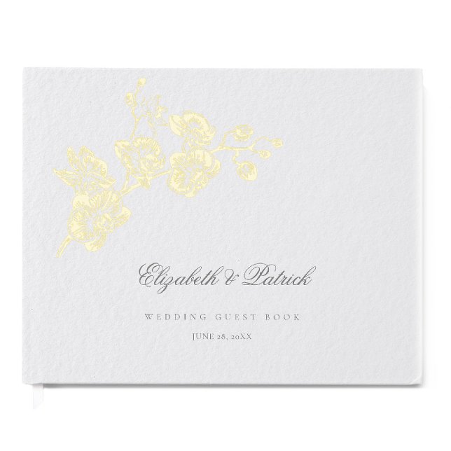 Livre D'or Orchidée Vows ivoire Formal Moderne Mariage classi (formal wedding guest book orchids gold foil modern classic traditional art ivory elegant royal)