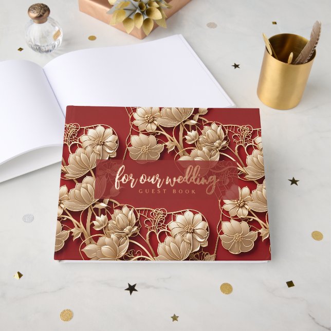Livre D'or Oriental Art Deco Florals | Custom Foil Wedding (Recto ouvert)