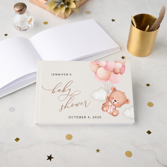 Livre D'or Ours De Bébé, Ours En Teddy, Ballons Roses, Baby s (Recto ouvert)